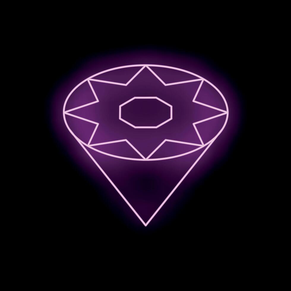 Neon purple diamond shining in the dark background vector