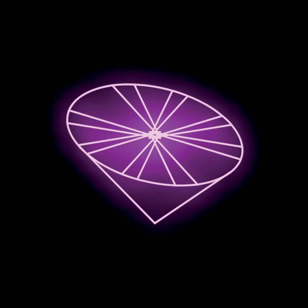 Neon style purple conical section math icon glowing on black background vector