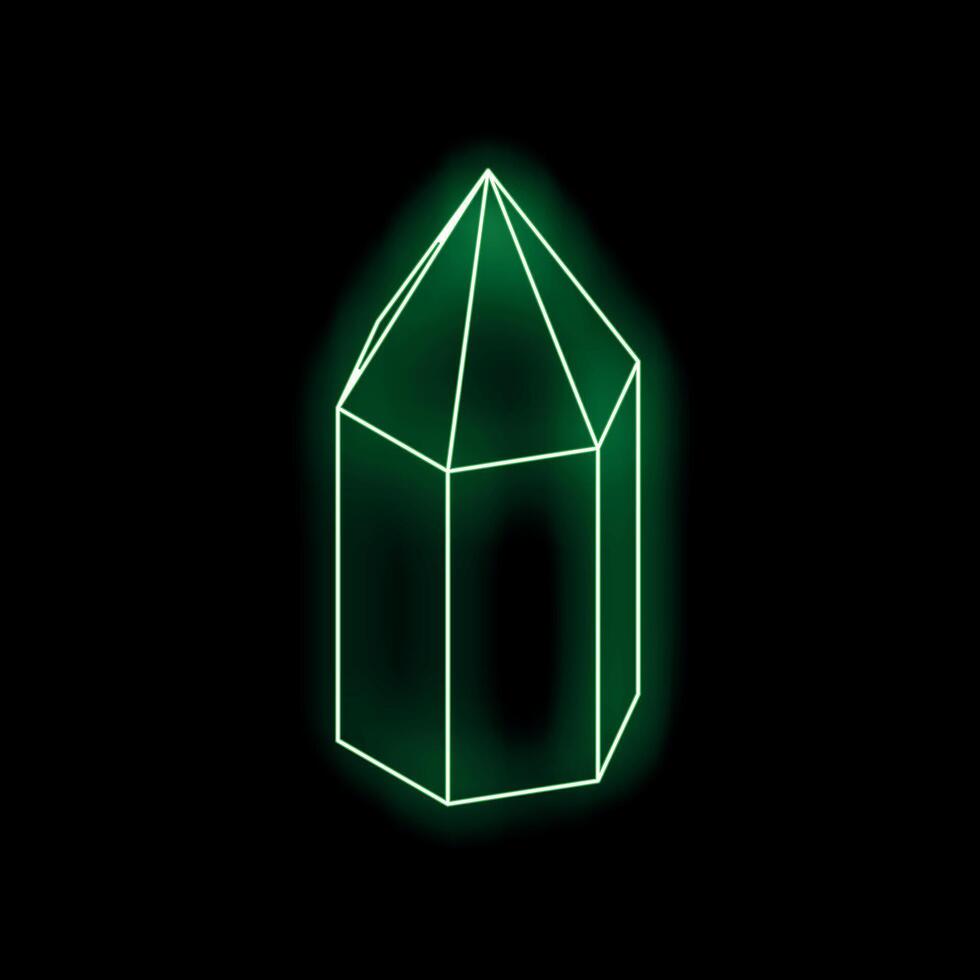 Neon green glowing crystal on black background vector