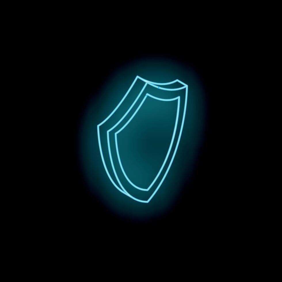 Neon shield glowing on a black wall vector
