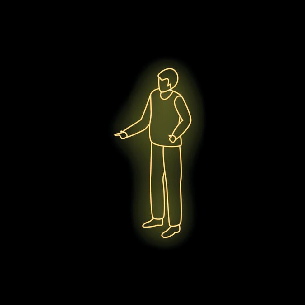Neon style businessman pointing aside while explaining something vector