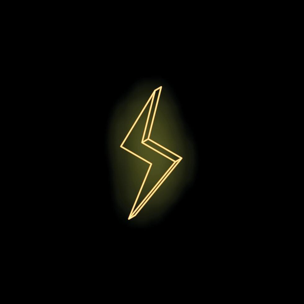 Yellow neon sign showing lightning bolt shape vector