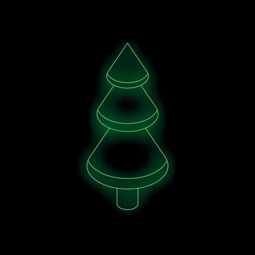 Green neon christmas tree shining on black background vector
