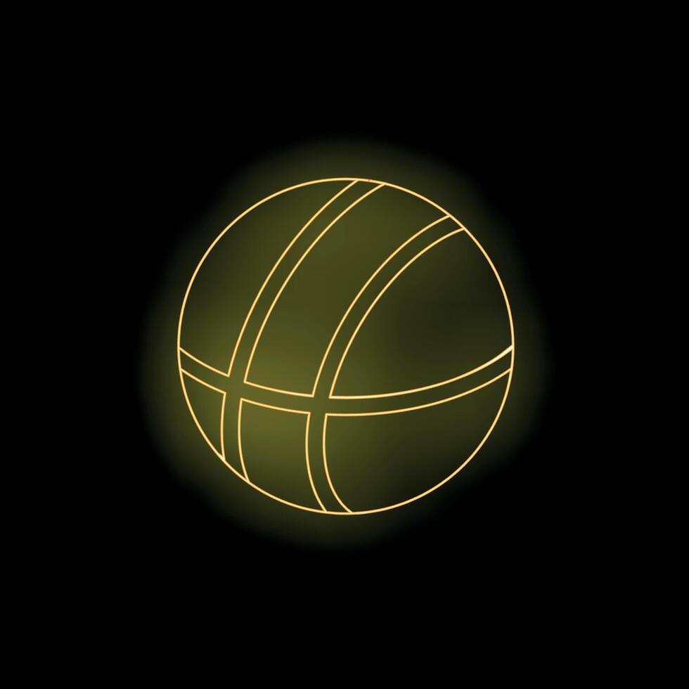 Neon yellow basketball glowing on black background vector