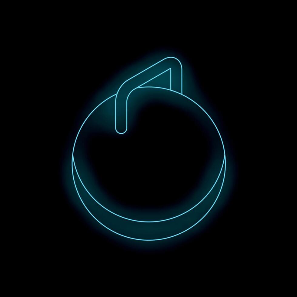 Glowing neon icon of curling stone on black background vector