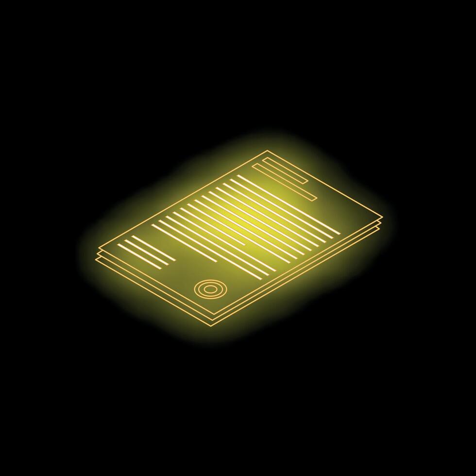 Glowing neon line icon for document with signature and seal vector