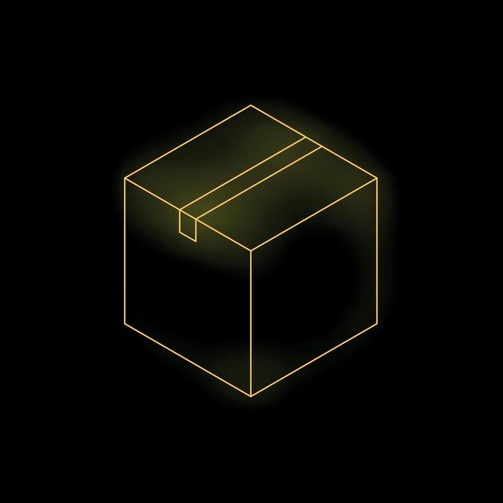 Glowing neon yellow cardboard box delivery concept vector