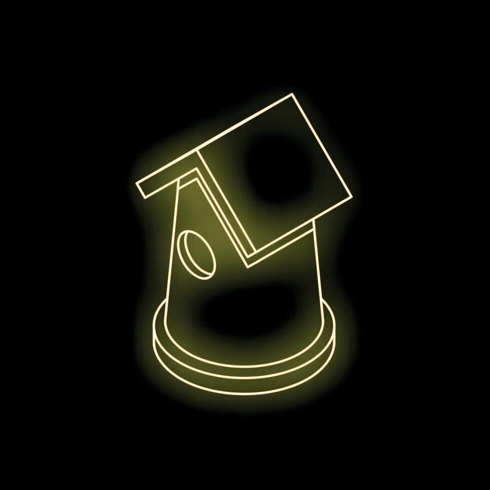 Glowing neon icon of birdhouse on black brick wall vector
