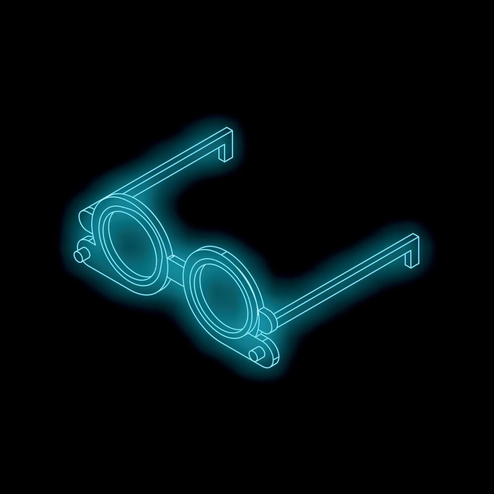 Neon icon of round glasses glowing on black background vector