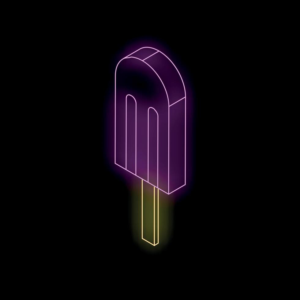 Neon ice cream pop sign glowing on a black background vector