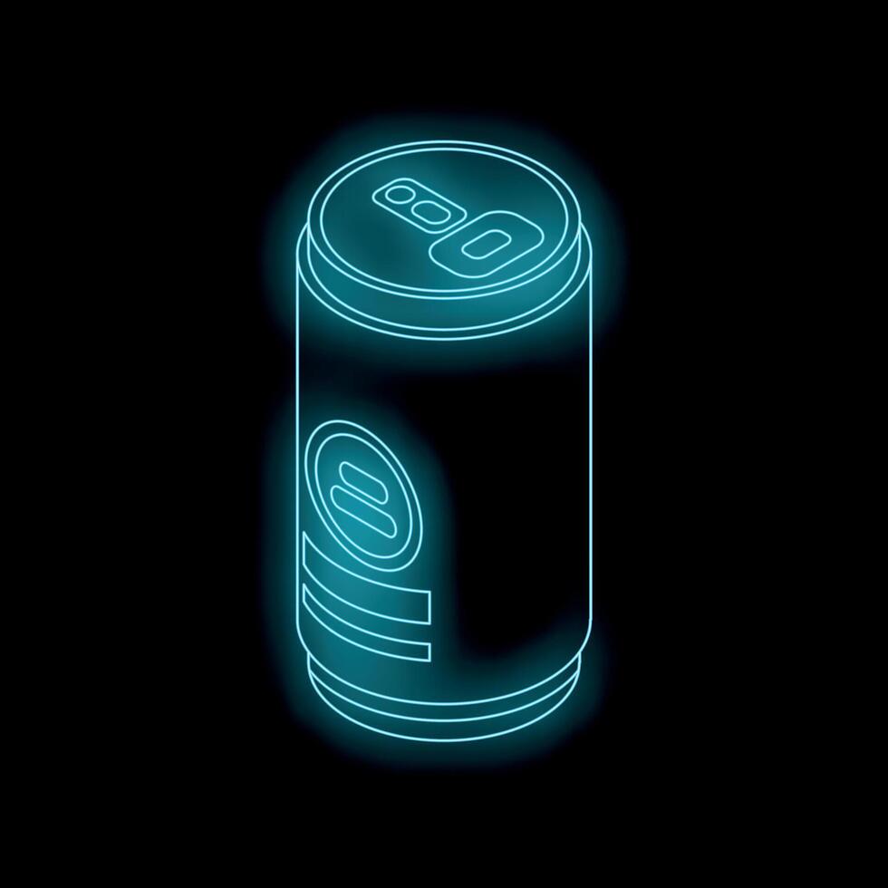 Blue neon aluminum can shining in the dark vector