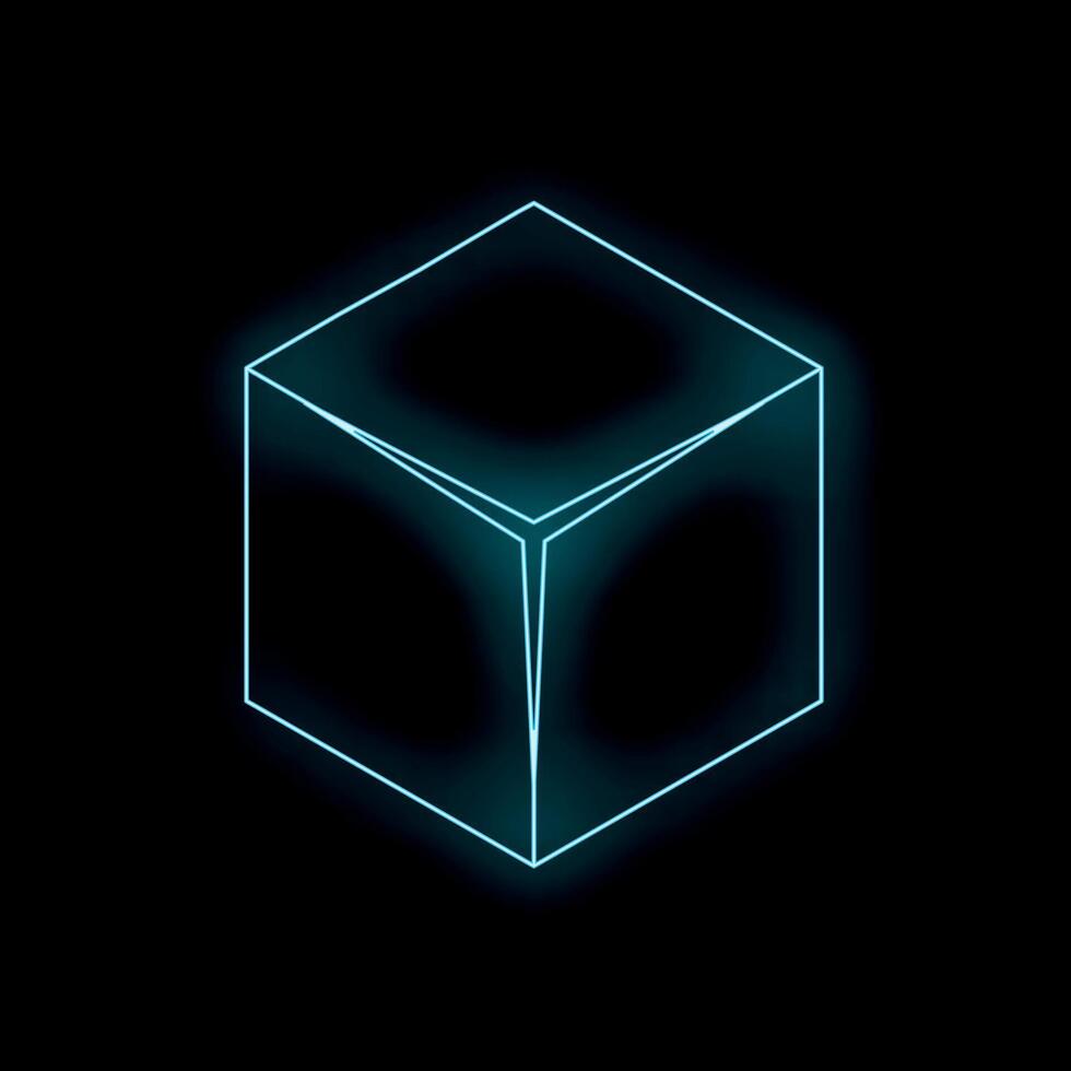 Glowing neon cube floating on black background vector