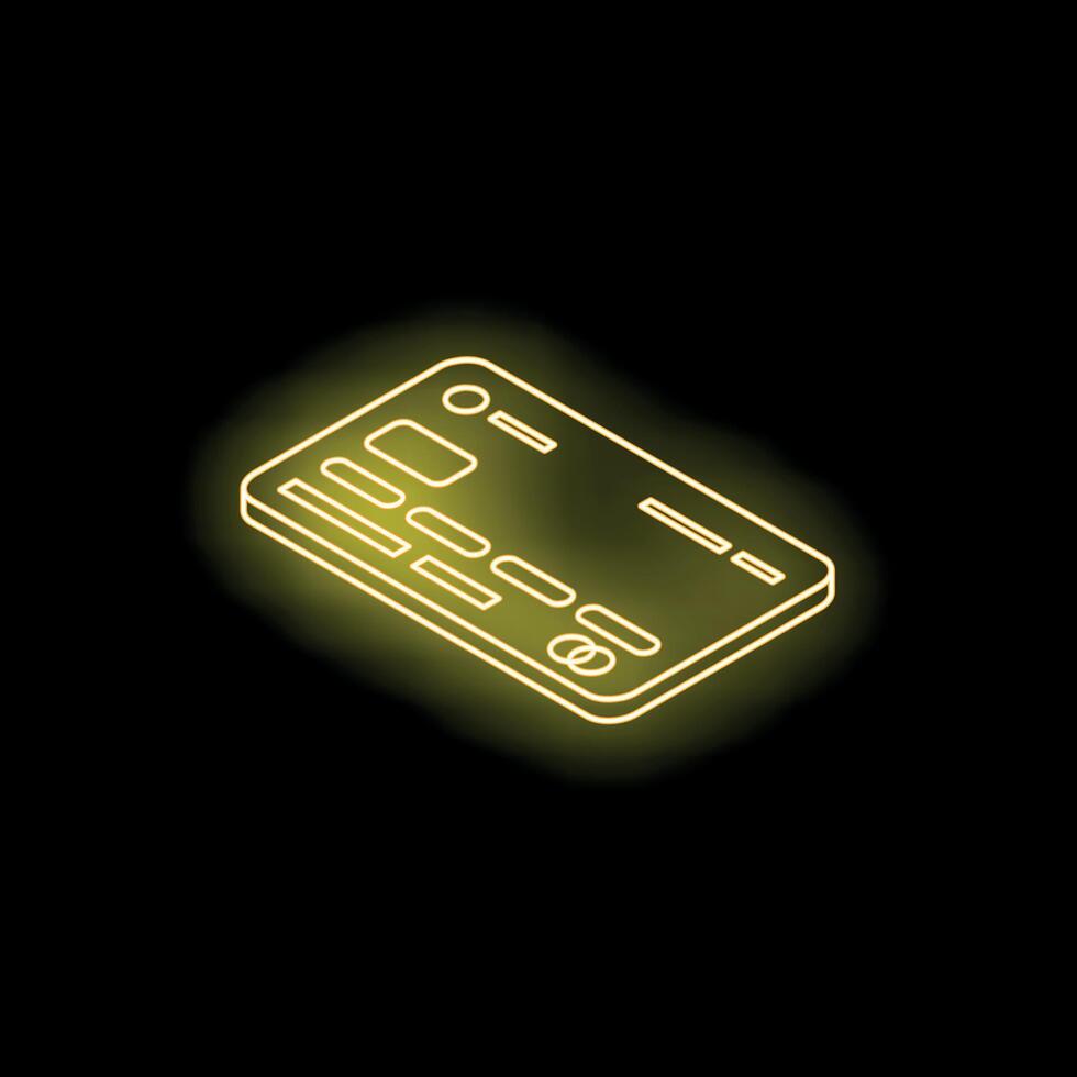 Yellow neon credit card shining on black background vector