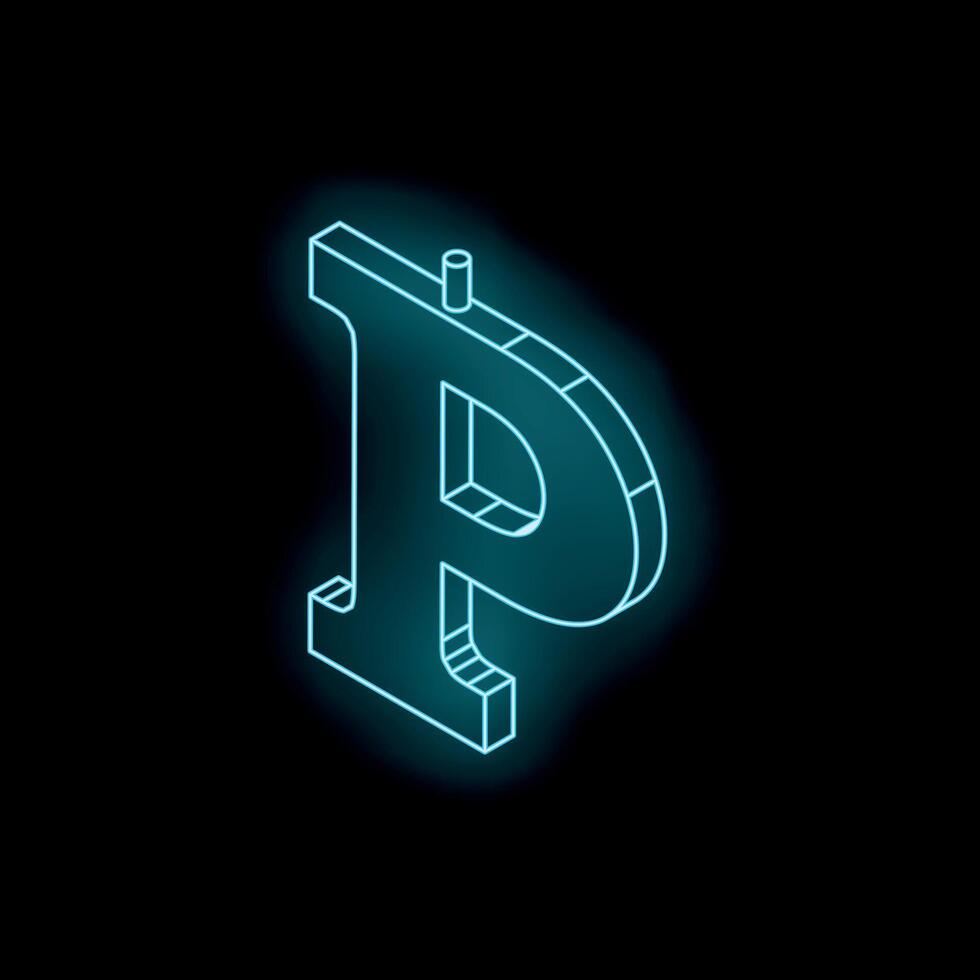 Blue neon glowing ruble sign on black background vector