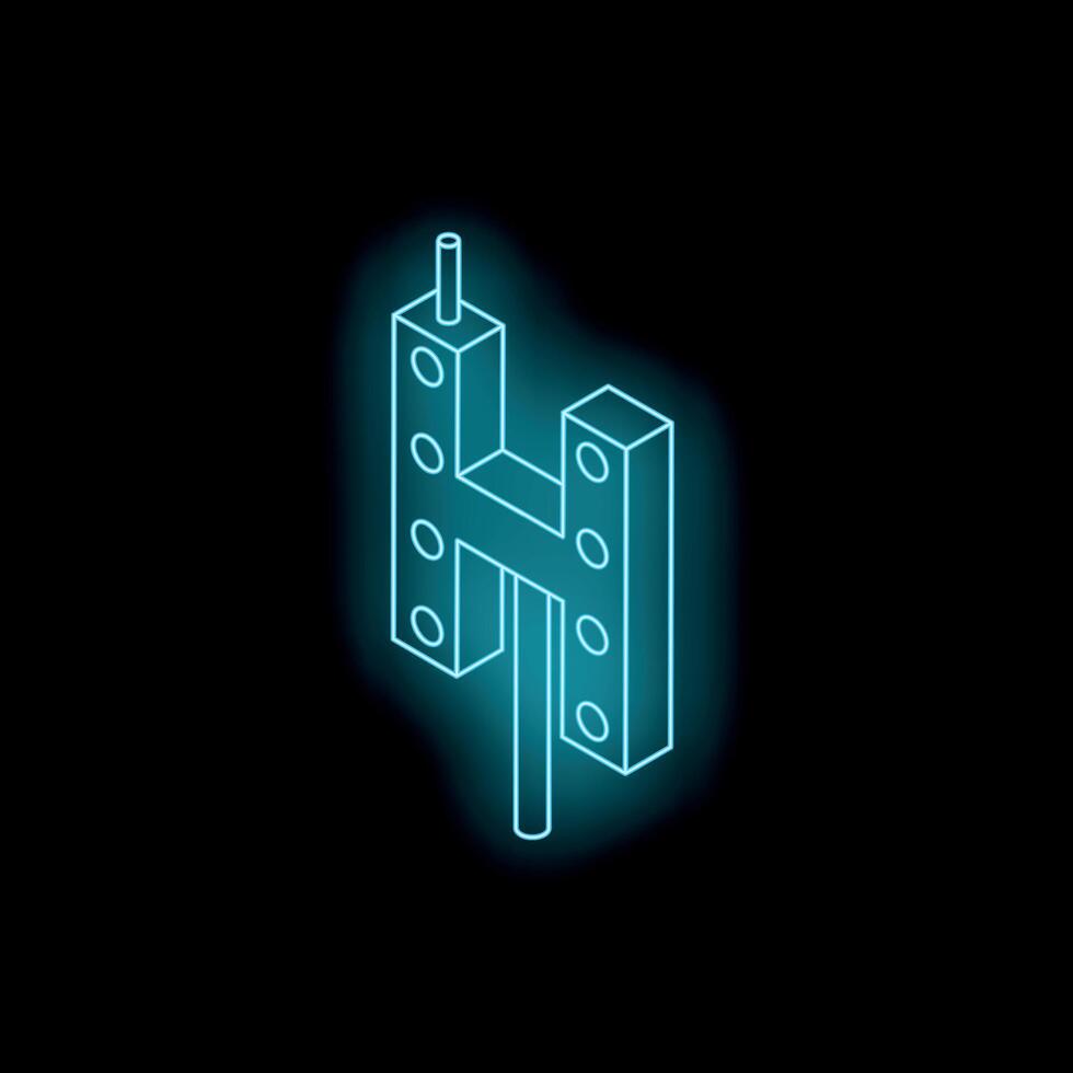 Blue neon letter h glowing on a black background vector