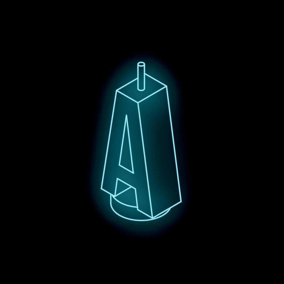 Neon light font letter a glowing in blue on black background vector