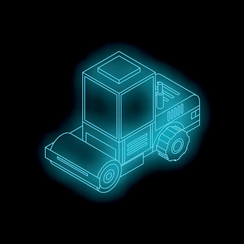 Neon road roller glowing on black background vector
