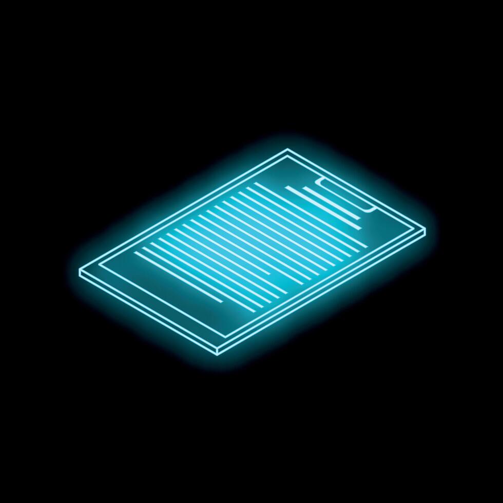 Glowing neon blue document icon on black background vector
