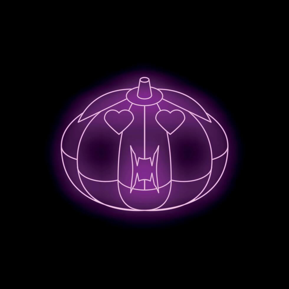 Neon halloween pumpkin with vampire teeth showing love vector