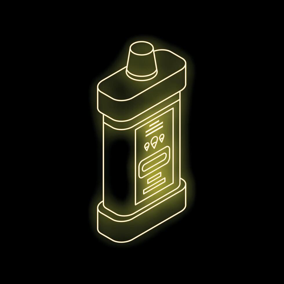 Yellow glowing neon line mouthwash plastic bottle on black background vector