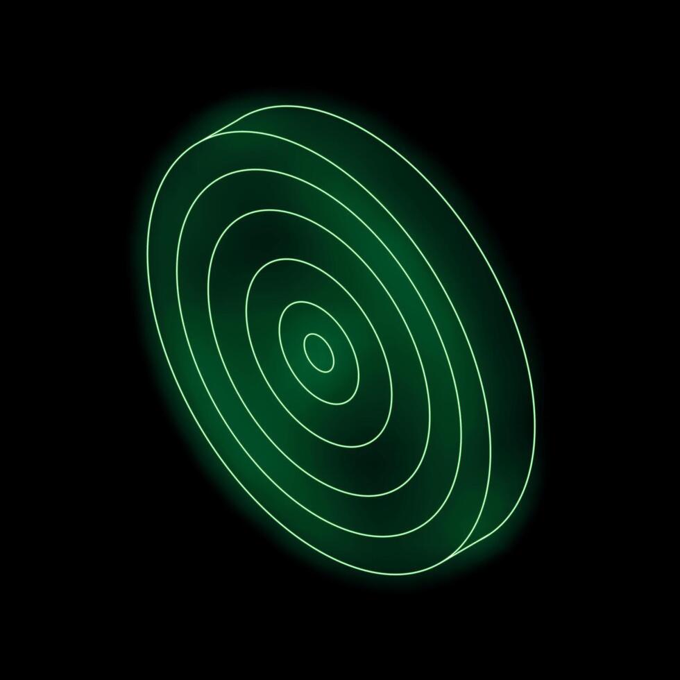 Green neon light forming concentric circles on black background vector