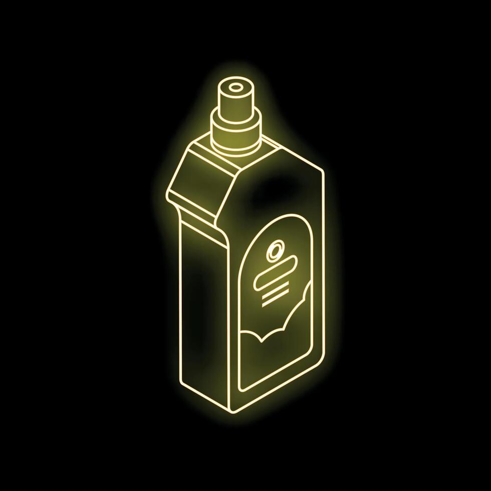 Neon yellow bottle of liquid laundry detergent on black background vector