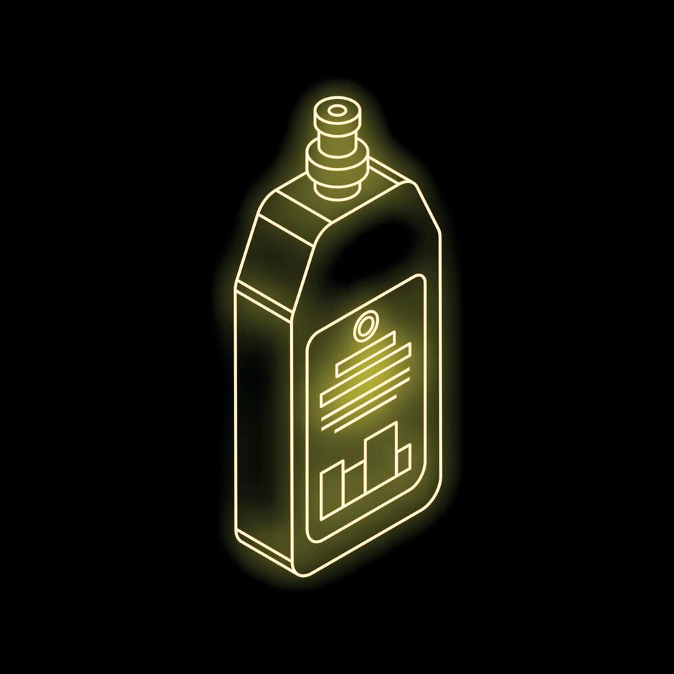 Neon yellow bottle glowing on black background vector