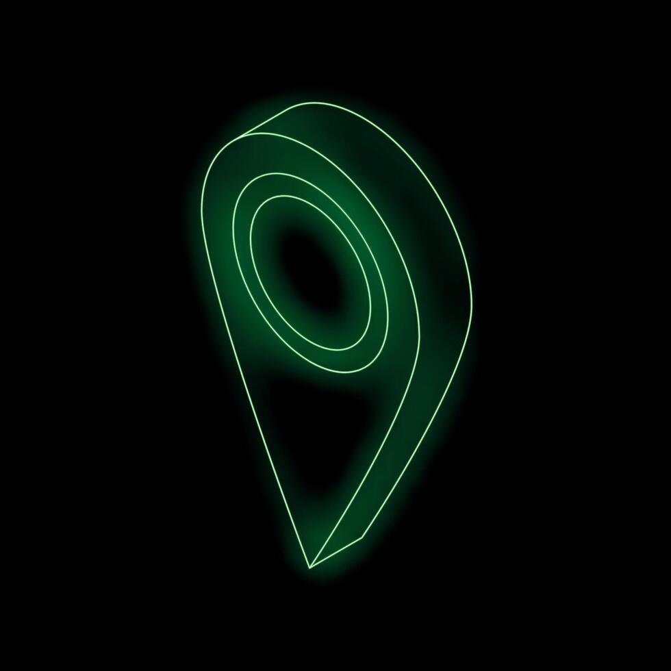 Green neon location pin glowing in the dark vector
