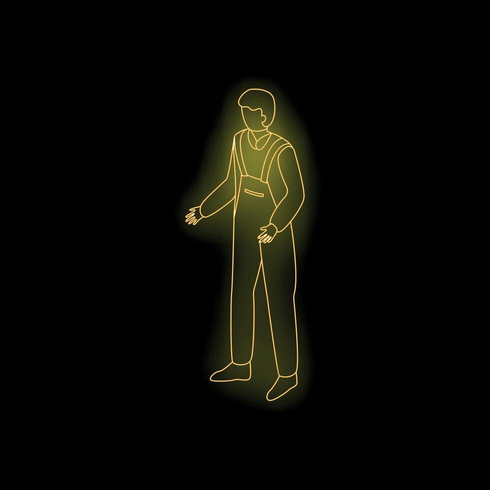 Construction worker wearing overalls gesturing with his hands neon sign vector