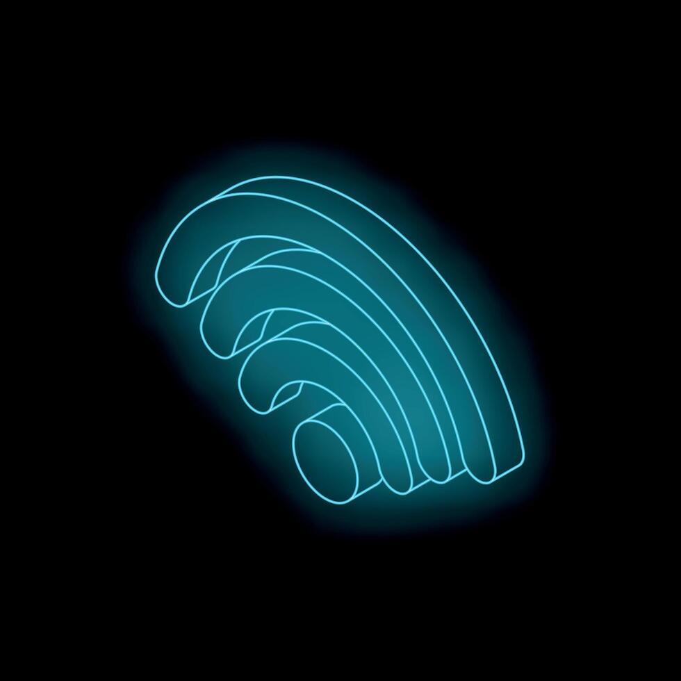 Neon blue wifi symbol glowing on black background vector