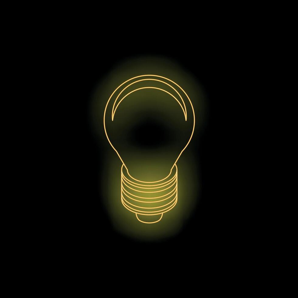 Neon light bulb shining brightly on black background vector