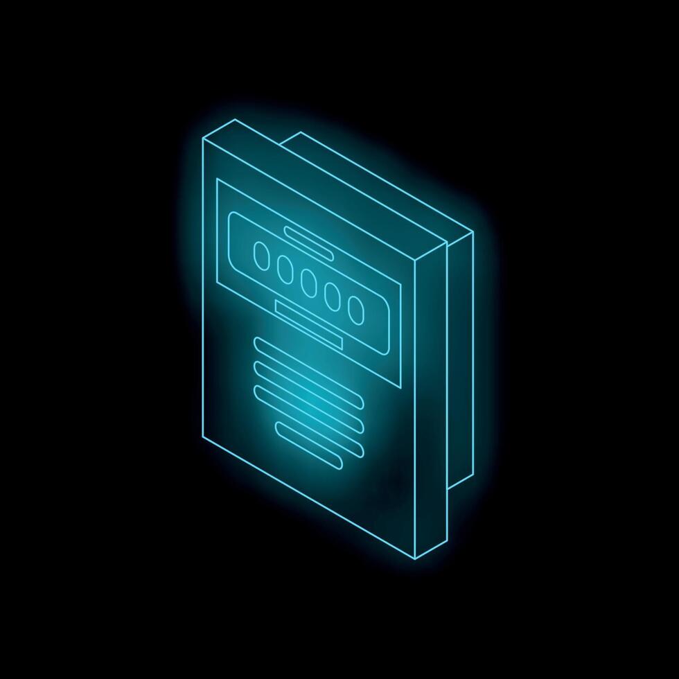 Glowing neon line electric meter icon isolated on black background vector