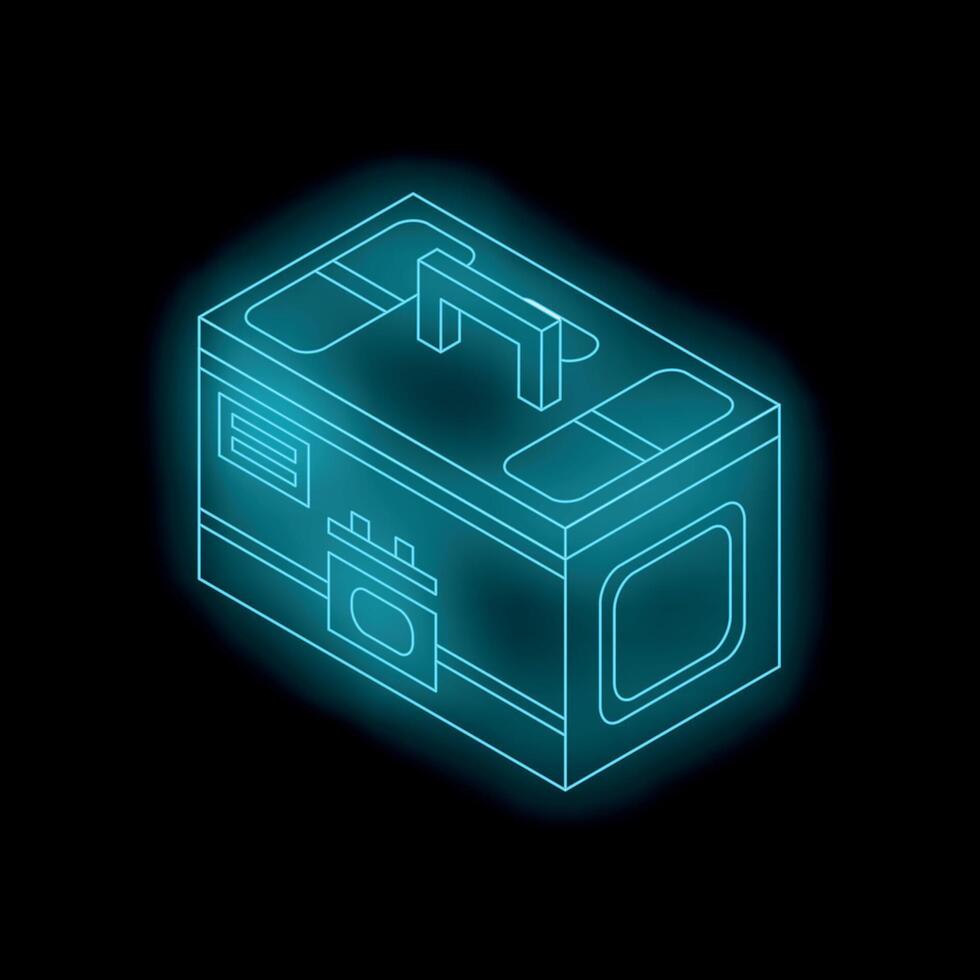Glowing neon toolkit isometric icon illustration on dark background vector