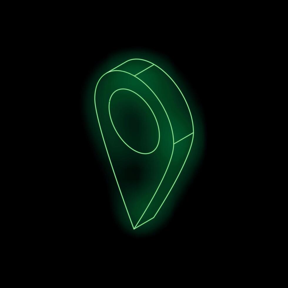 Green neon location pin glowing in the dark vector