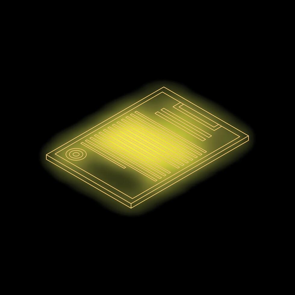 Neon yellow contract signature legal document icon 3d isometric perspective vector