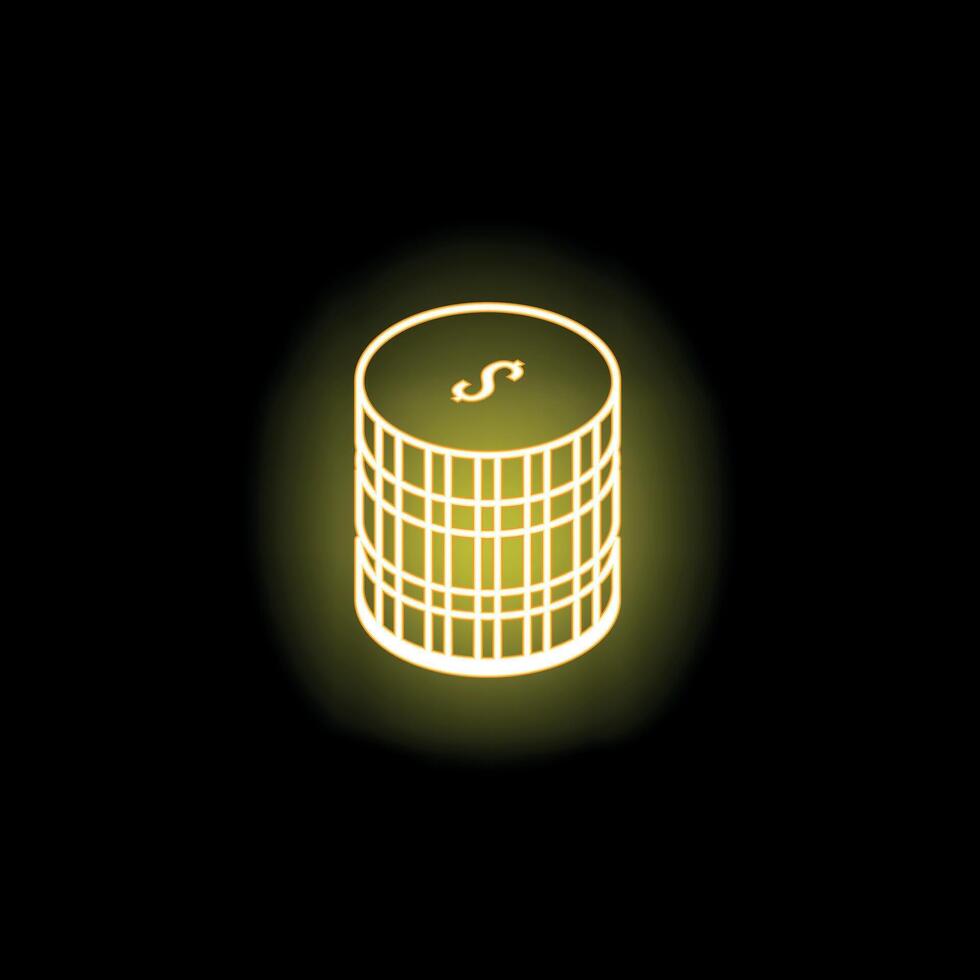 Neon style icon of stack of coins representing savings vector