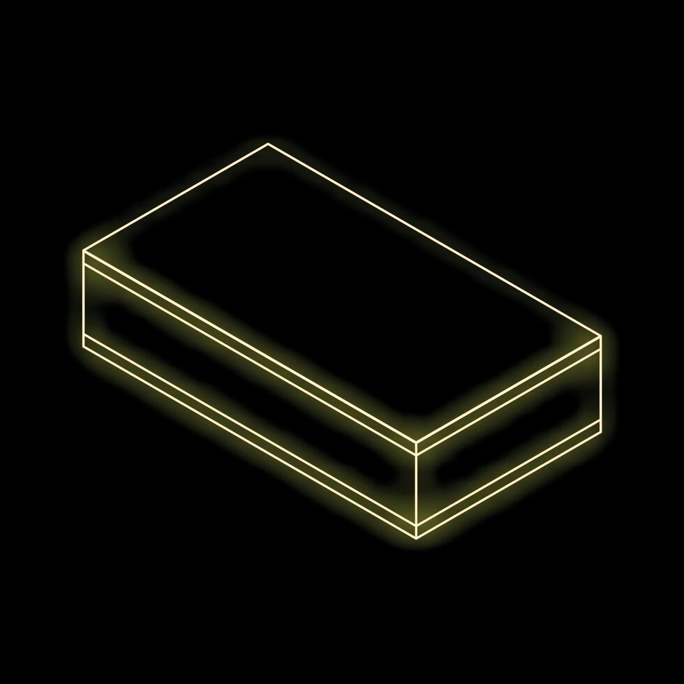 Yellow neon box glowing on black background vector