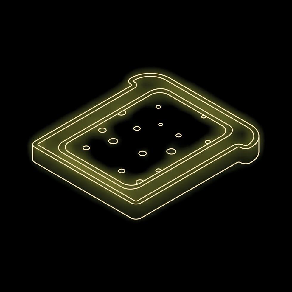 Yellow neon sign showing toasted bread slice on black background vector