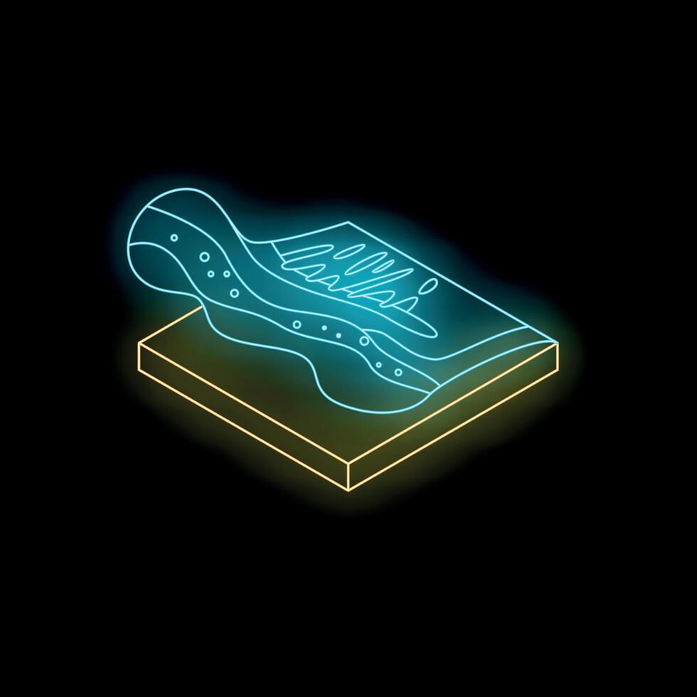 Blue glowing neon line geological fault line icon isolated on black background vector