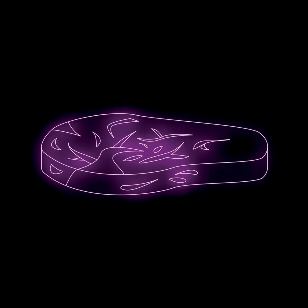 Glowing neon sign depicting a t bone steak on a black background vector