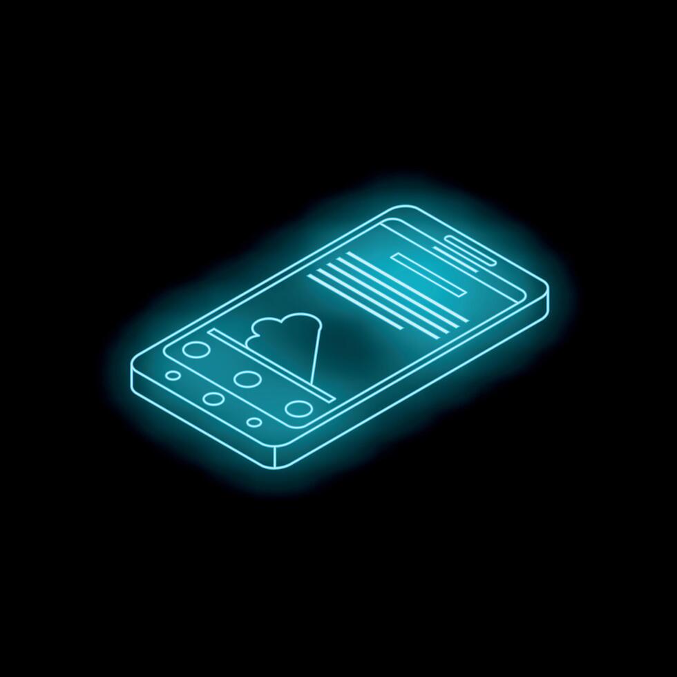 Neon smartphone showing cloud computing storage app isometric view vector