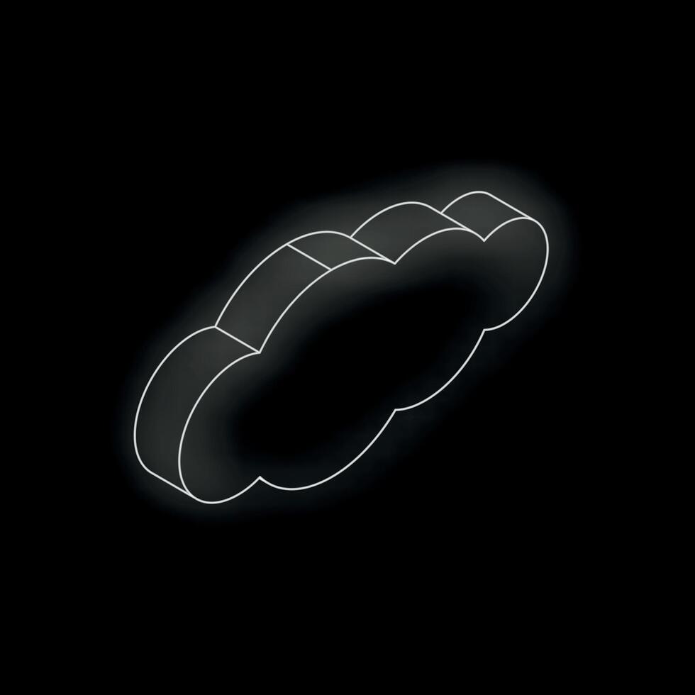 White wireframe cloud computing icon glowing on black background vector