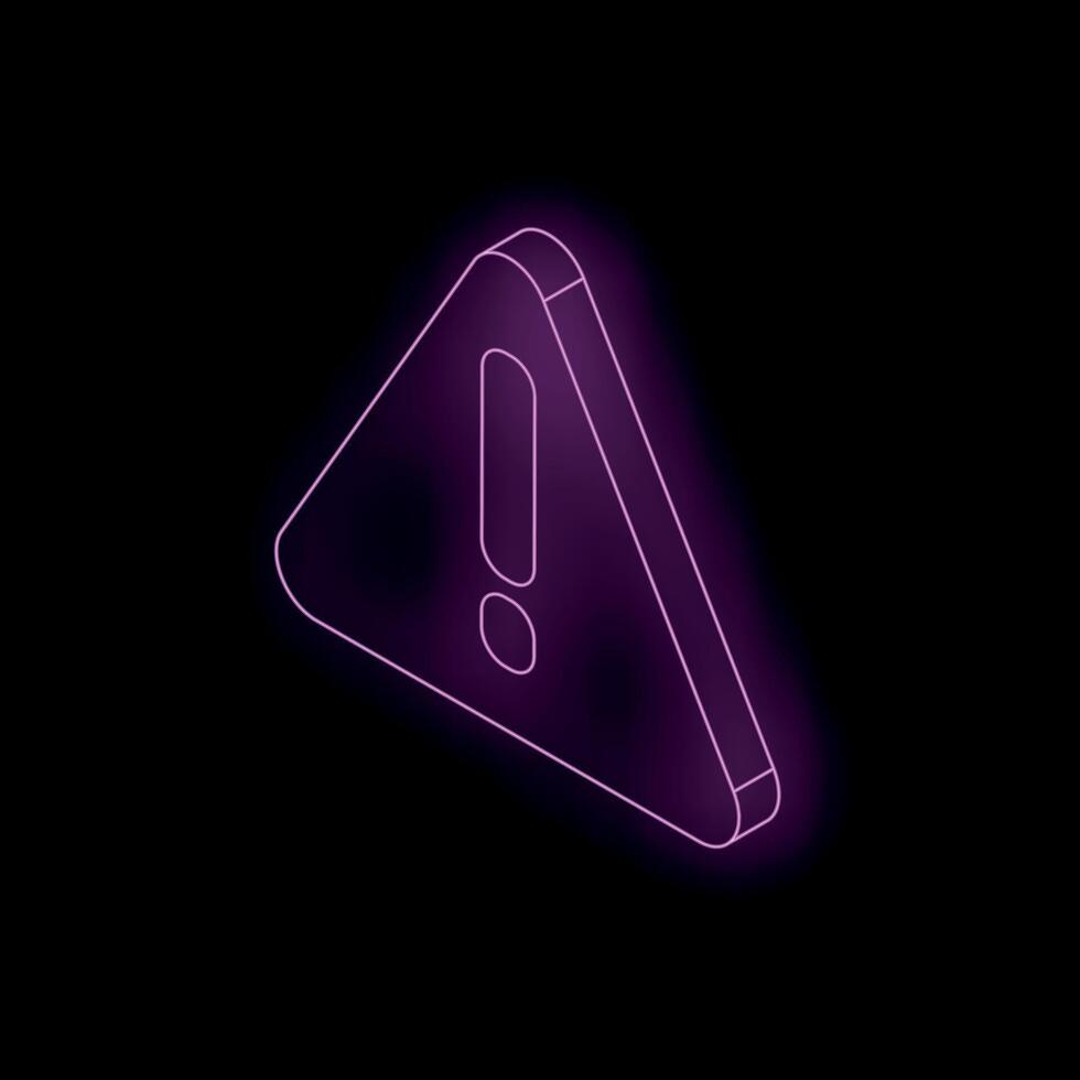 Neon pink exclamation point warning sign glowing on black background vector