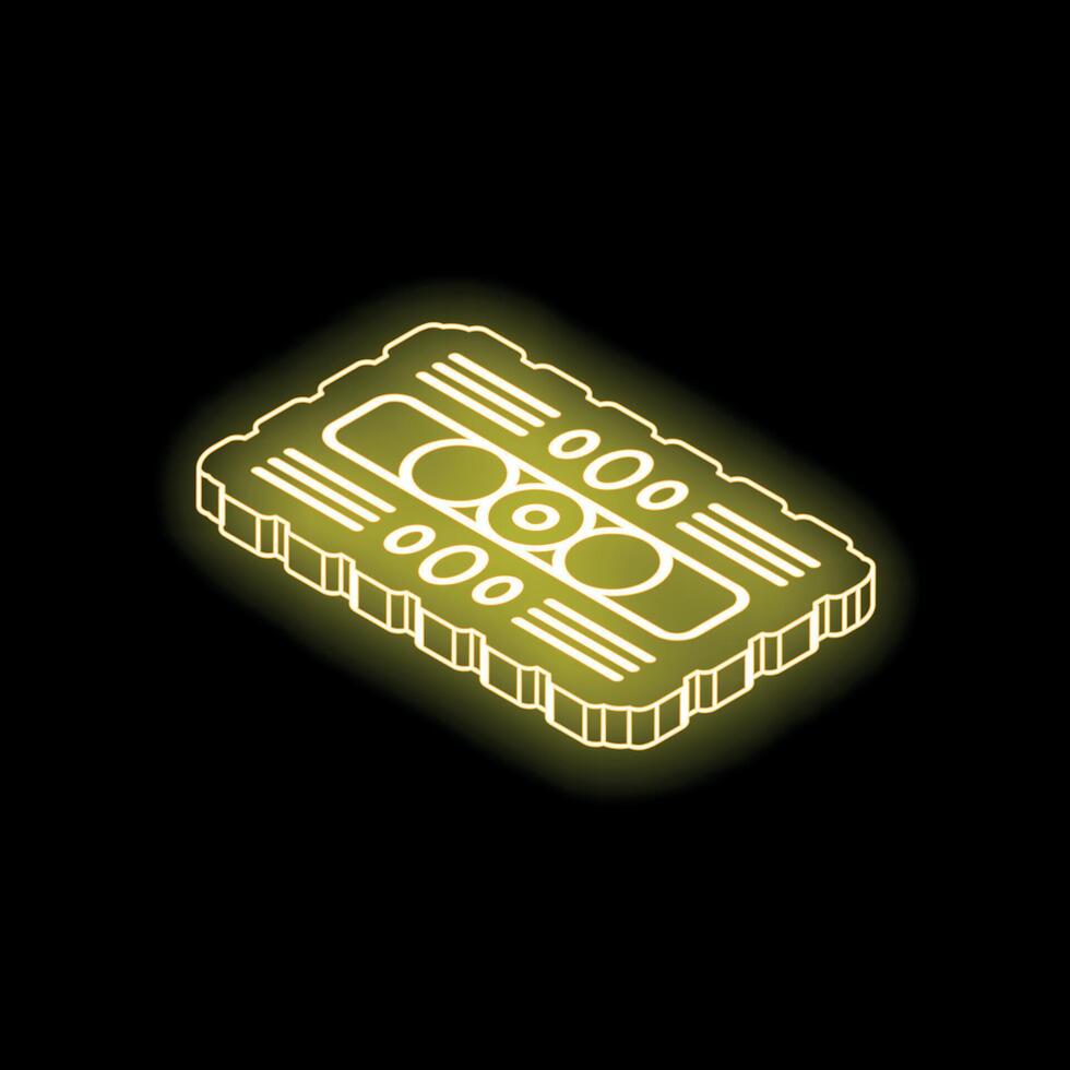 Yellow neon style engine block glowing on black background vector