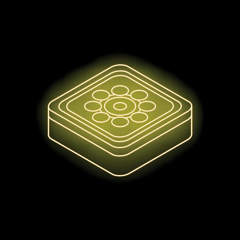 Neon yellow square icon depicting a hub and spoke system vector