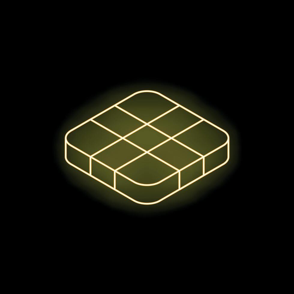 Neon yellow chocolate bar divided into squares icon on black background vector