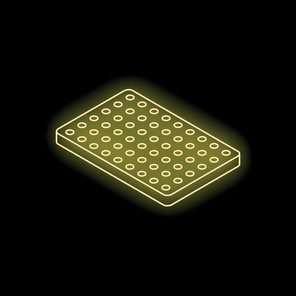 Glowing neon yellow orthopedic mattress icon on a black background vector