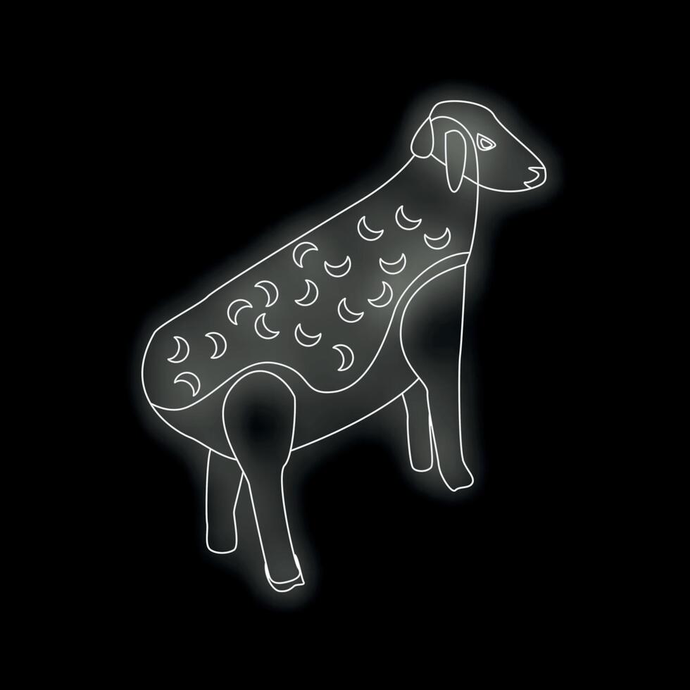White line drawing of a sheep standing on black background vector