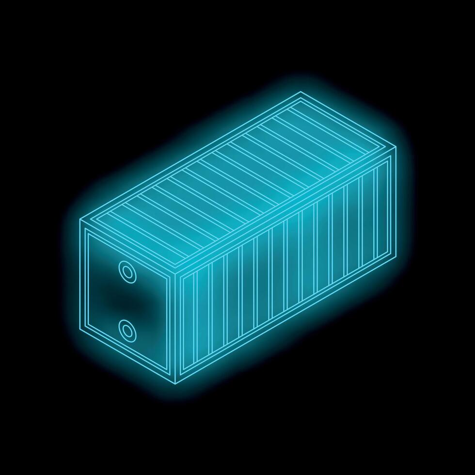 Glowing blue neon intermodal container shipping concept vector