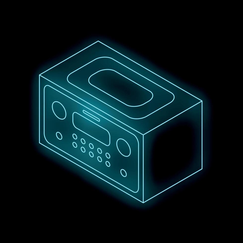 Glowing neon stereo system isometric illustration on dark background vector